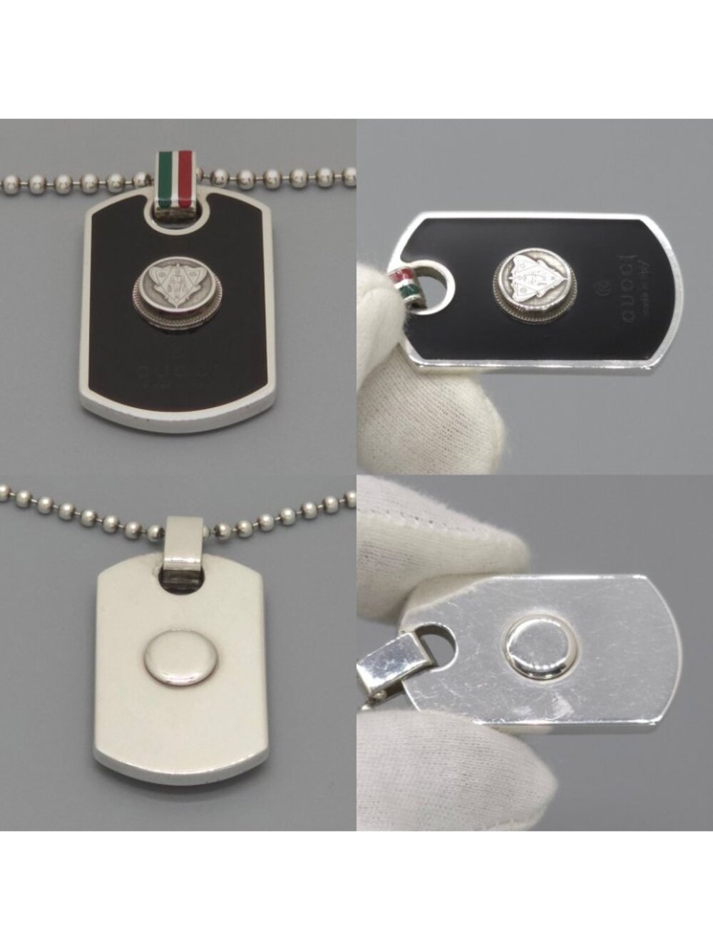 Gucci Cles Dog Tag Enamel Necklace 60 cm Black Color Web Sterling Silver - Picture 5 of 10